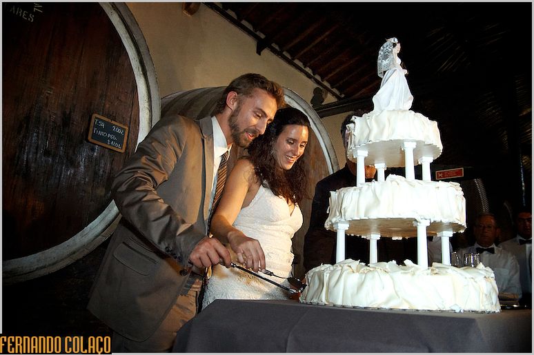 The newlywed couple at the time of cutting the cake.