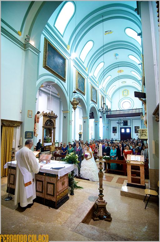 Church interior during the wedding ceremony.