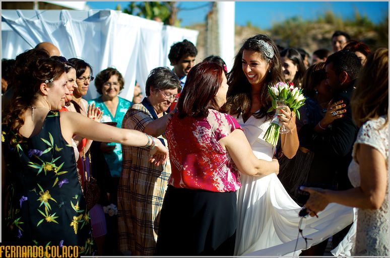 After the wedding ceremony the bride receives greetings.