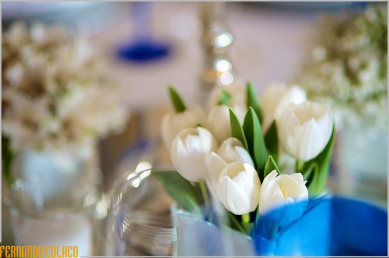 Floral arrangement with white tulips.