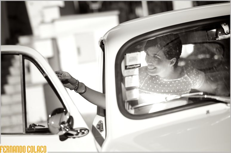 The bride getting out of the car for the wedding ceremony.