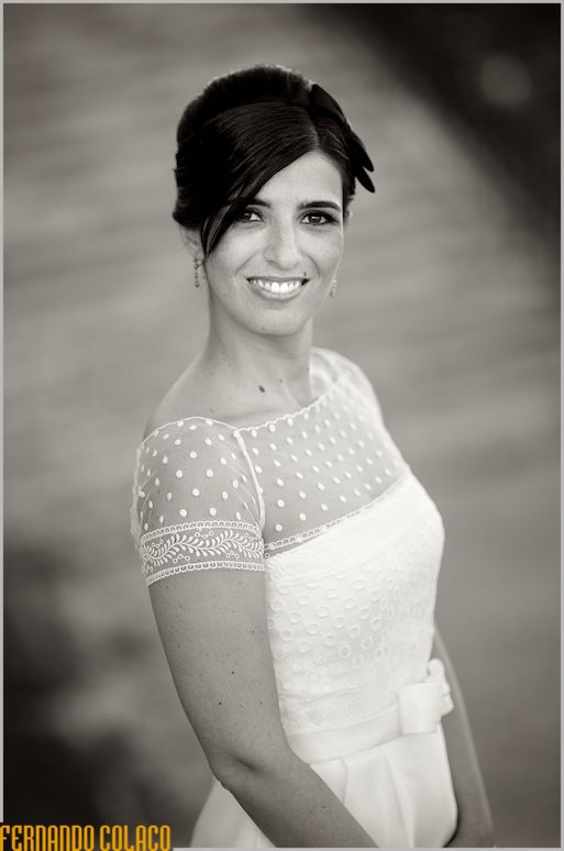 Bride in black and white portrait by wedding photographer.
