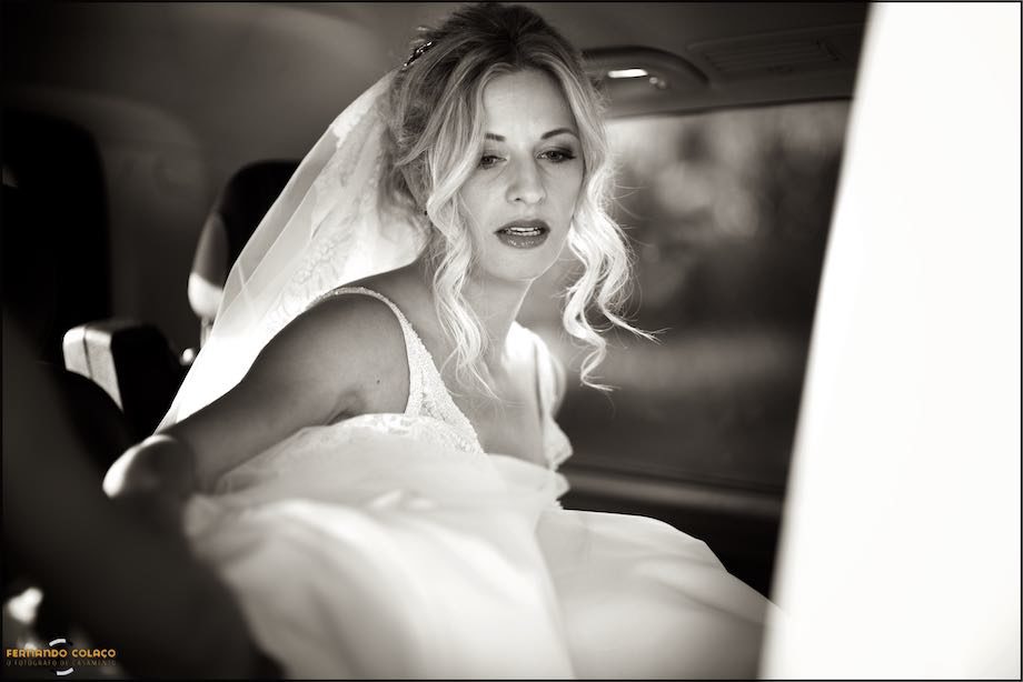 Bride, at Penha Longa Resort, in the car that takes her to the wedding ceremony.
