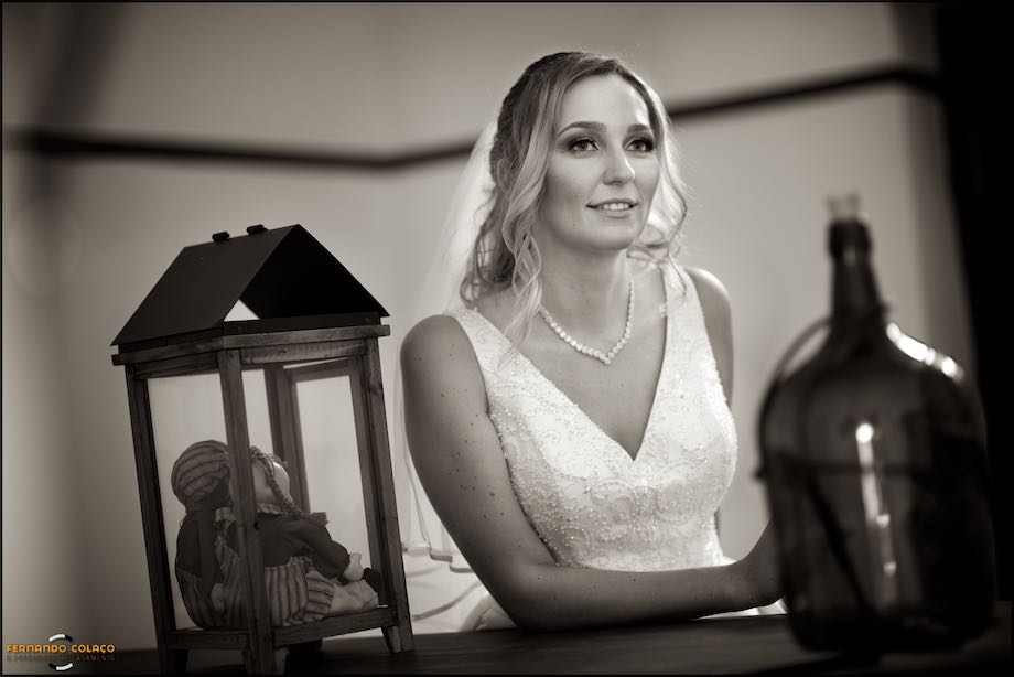Bride among decorative objects.