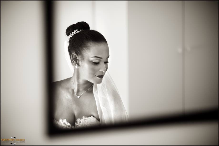 Bride in portrait in a mirror.