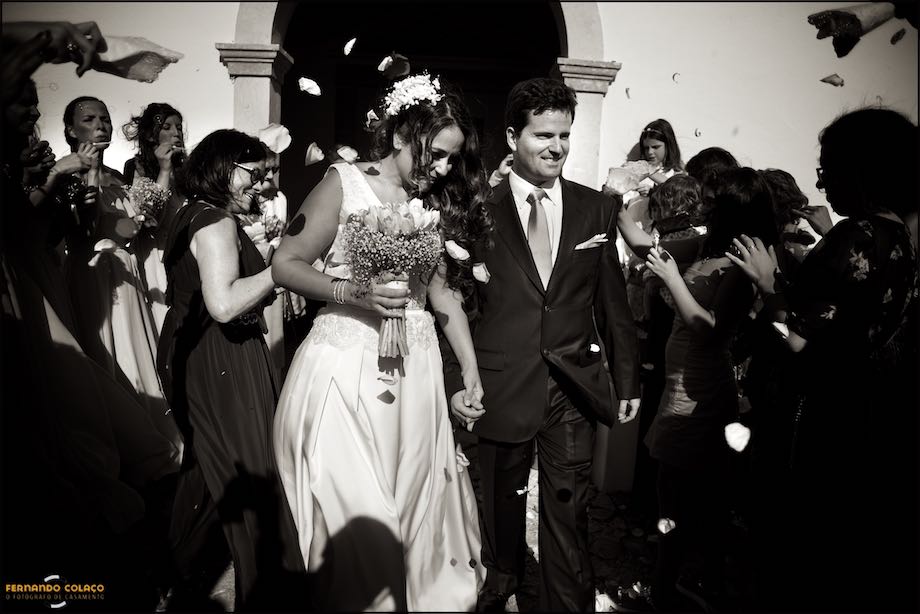 Bride and groom leaving the Church, after the wedding ceremony.